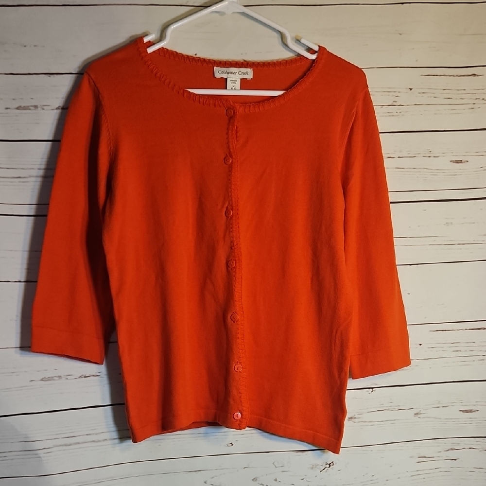 Coldwater Creek Orange Button Up Cardigan Sweater 3/4 Sleeve Size Medium M 10-12